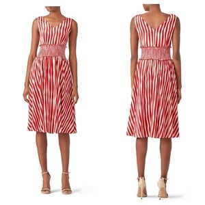 LK Bennett Dr Ambery Red And Beige Striped Silk Midi Party Dress
